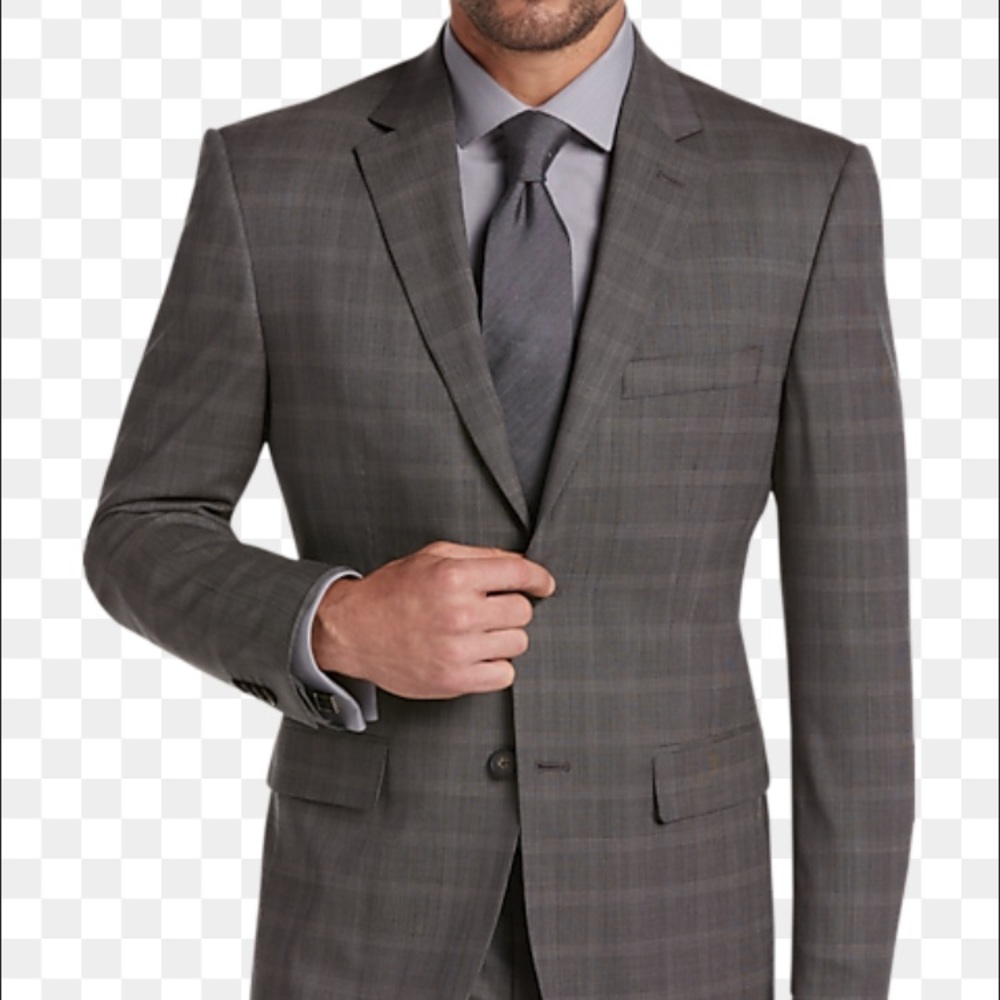 Kenneth Cole Awearness Taupe Plaid Slim Fit Suit 42R/36W (taken in to 34W)